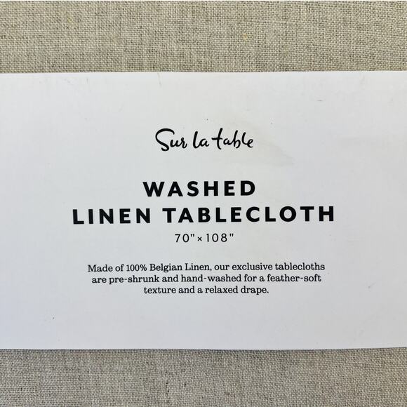 Sur La Table Washed Linen Tablecloth 70x108 Neutral Belgian Flax Handcrafted New - Picture 2 of 7